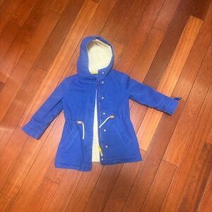 Boden Girls Blue Sherpa Jacket with Yellow Trim